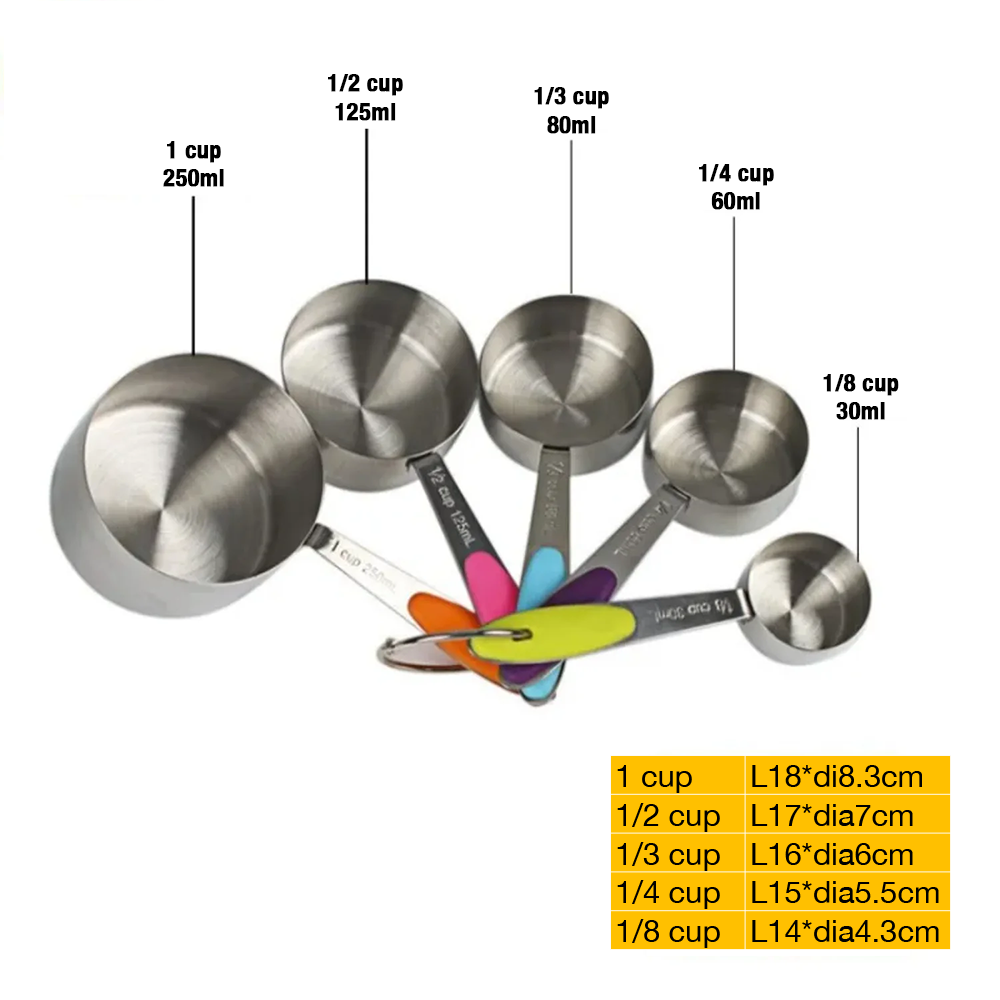 10 Pcs Food Grade Stainless Steel Measuring Spoon and Cup Set with Scale Baking Tool Kitchen Gadgets and Accessories