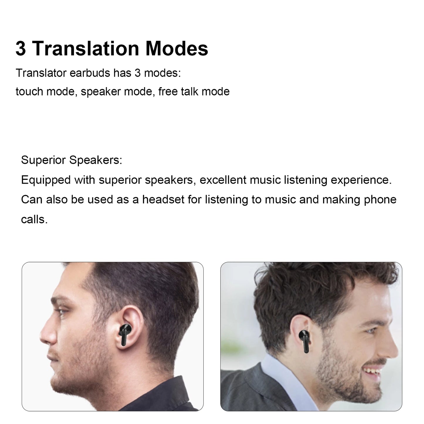 Multifunctional Bluetooth Language Translator Earbuds 144 Languages Support for Travel Shopping Black