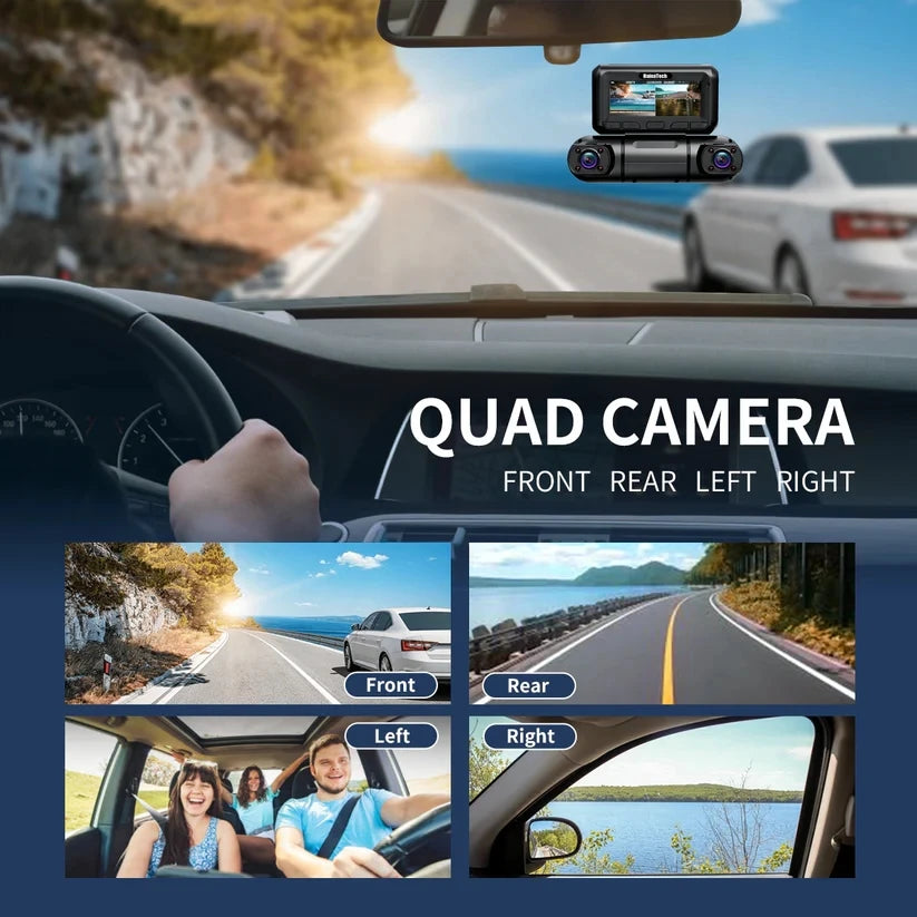 Ultimate 360° Dash Cam with 4 Channels, Microwave Radar Detection, and 1080P Clarity - Includes 128GB Storage!