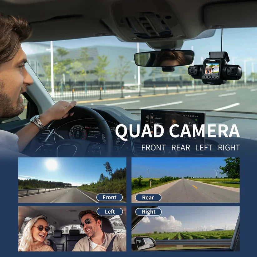 360° 4-Channel Dash Cam with Front, Rear, and Side Views - GPS & WiFi Enabled for Ultimate Safety