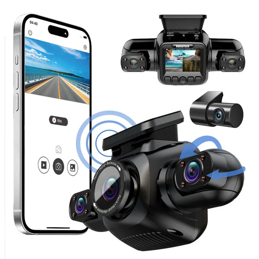 360° 4-Channel Dash Cam with Front, Rear, and Side Views - GPS & WiFi Enabled for Ultimate Safety