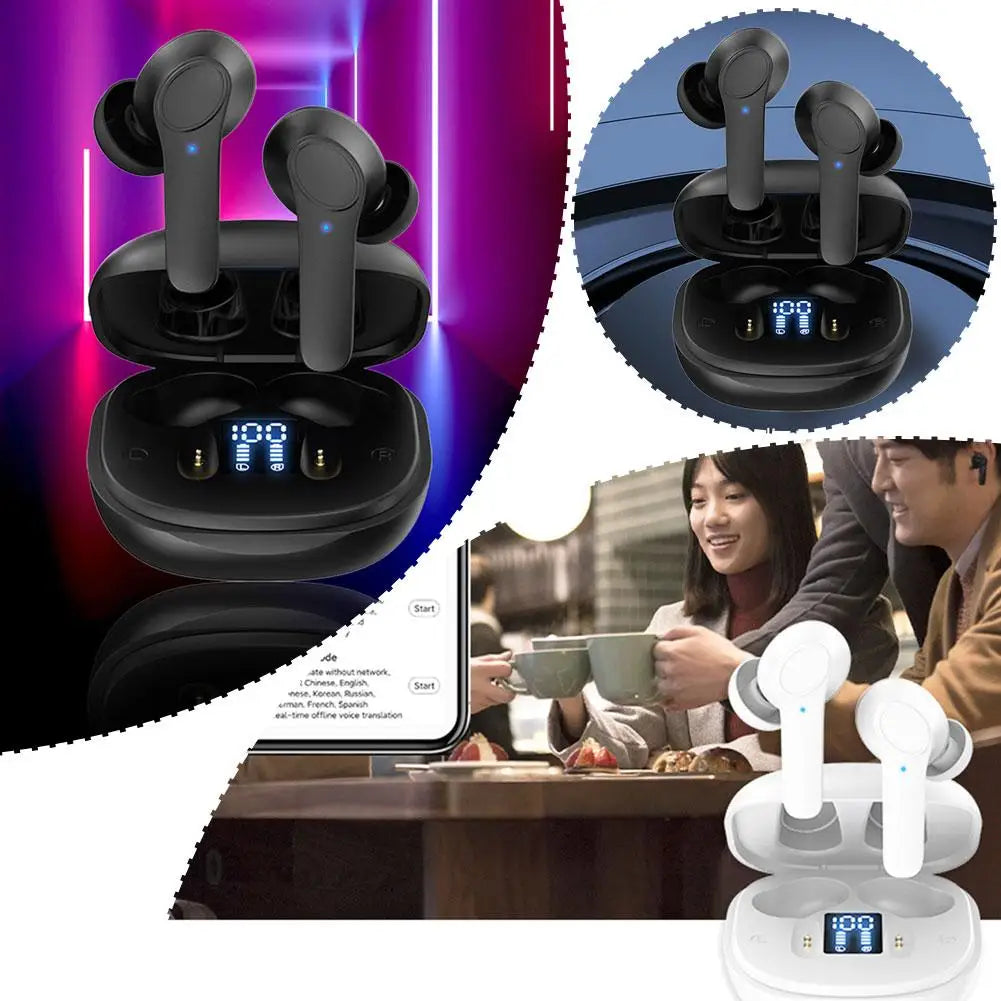 Portable Wireless Translation Headset with Real-time Display for Business Travel Meetings Music Player