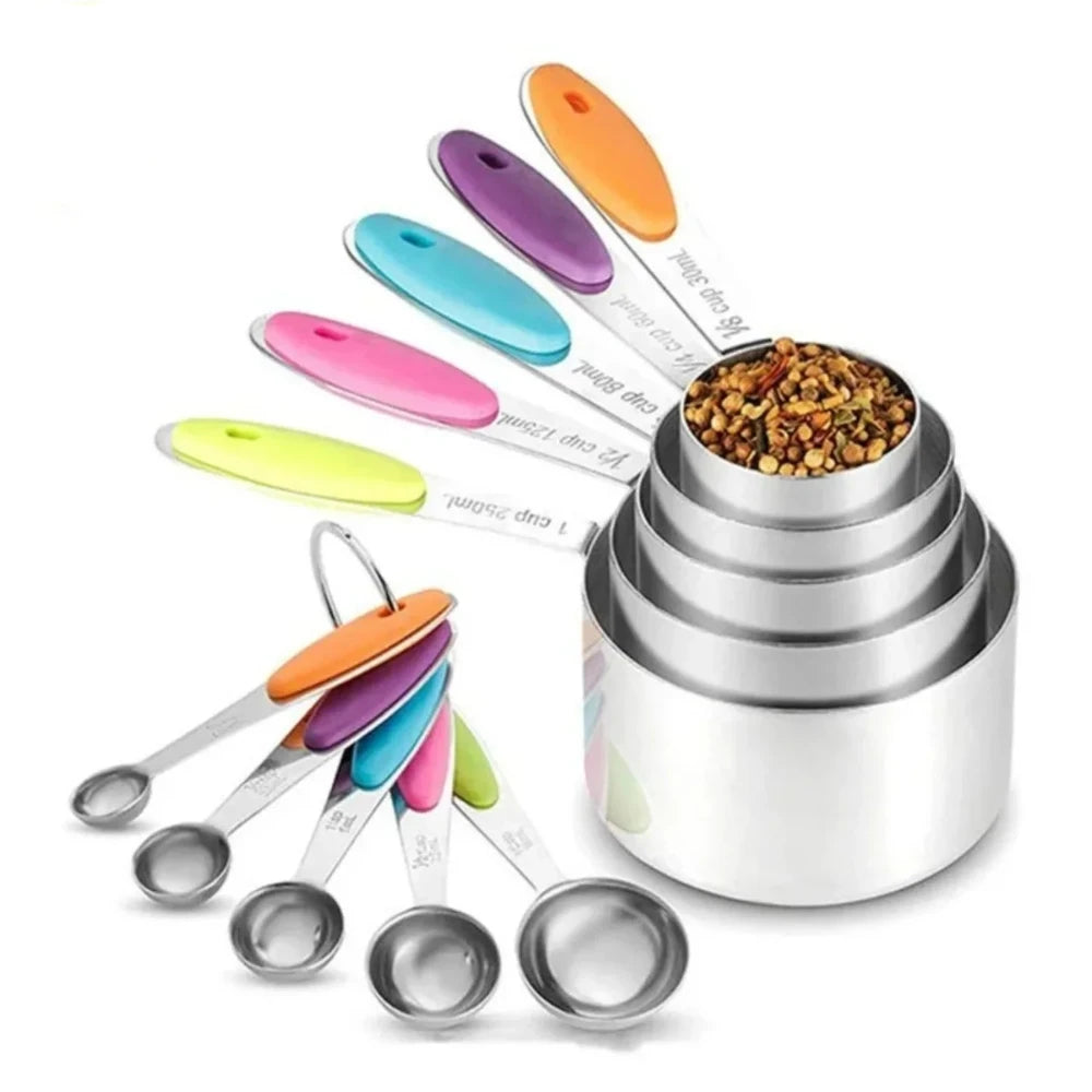 10 Pcs Food Grade Stainless Steel Measuring Spoon and Cup Set with Scale Baking Tool Kitchen Gadgets and Accessories